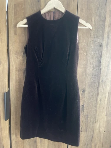 Autentico abito Valentino Garavani marrone scuro velluto mini shift campione taglia UK 8