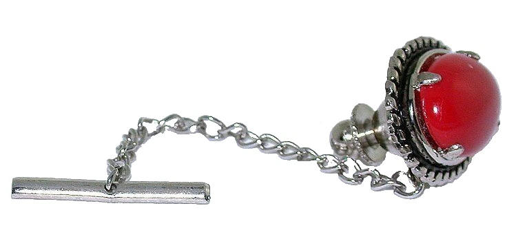 RESINATED RED CORAL 14x10 OVAL CABOCHON CAB SILVER COLOR TIE TACK EPTT709/82024 - Image 2 of 2