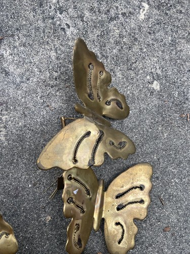 2 Vtg Wall Hanging Butterflies & Flower Brass Copper Metal Art Sculptures MCM - Picture 5 of 6