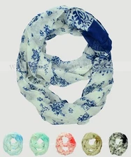 Floral Print Flower Leaf Block Circle Loop Wrap Infinity Scarf Multi Color Soft