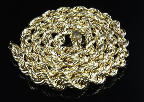 Men's Ladies Solid Rope Chain 10MM Real 10K Yellow Gold 24"-30" - Afbeelding 3 van 7