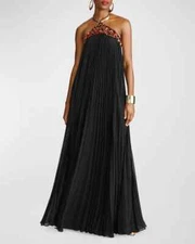 NEW, Halston Pythia Pleated Sequin-Embellished Trapeze Gown Size 10 #LD78
