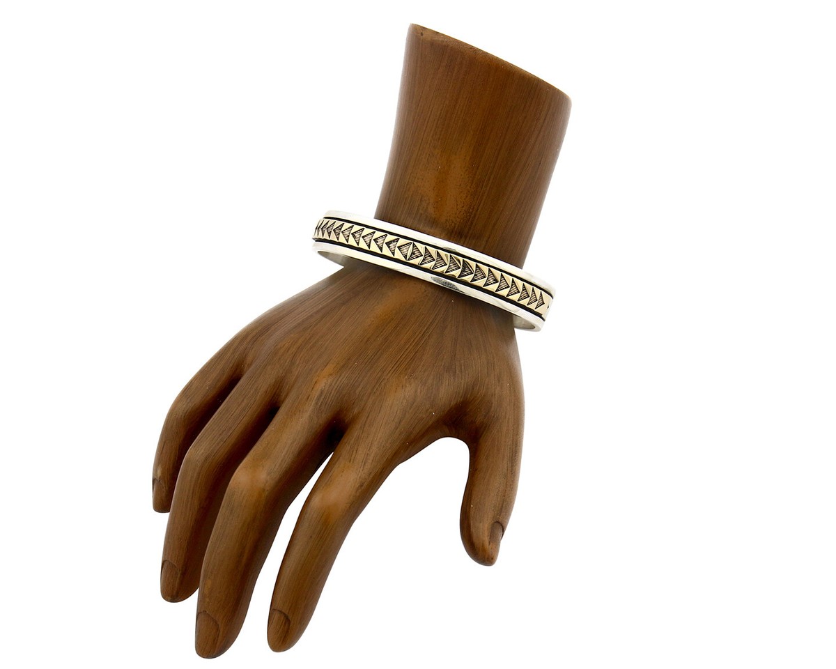 Navajo Bracelet .925 Silver SOLID 14k Yellow Gold Signed MM Rogers
