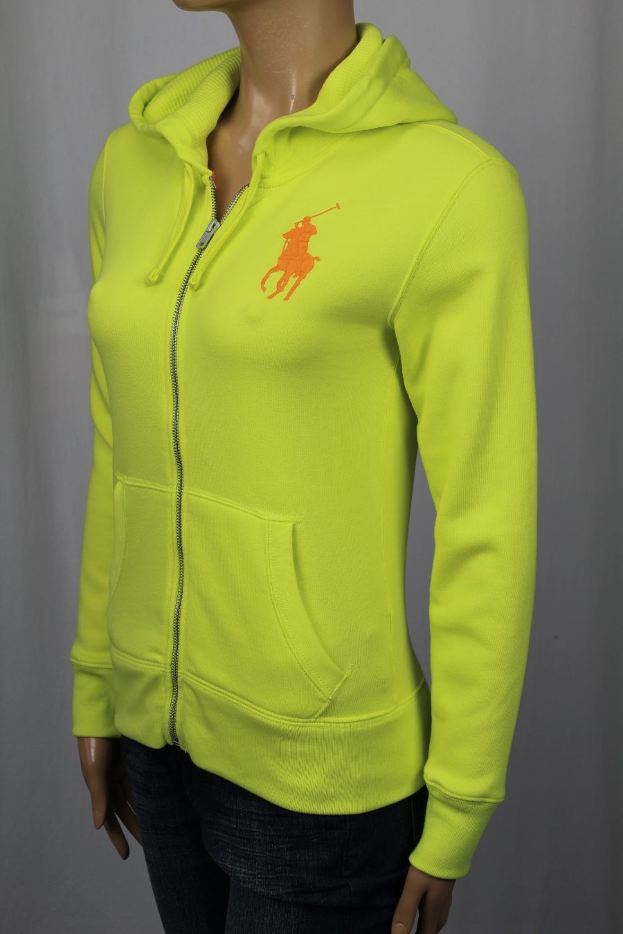 Felpa con cappuccio e zip intera Ralph Lauren giallo fluo Big Pony nuova con etichetta