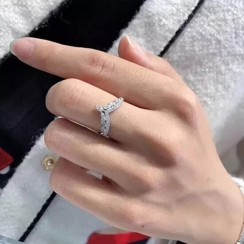 14K White Gold Plated 2Ct Marquise Cut Lab Created Diamond Women Engagement Ring - Picture 4 of 8