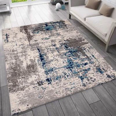 Tapis Abstrait Aspect Vintage Salon à Poils Ras Tapis Bleu - Photo 1/4