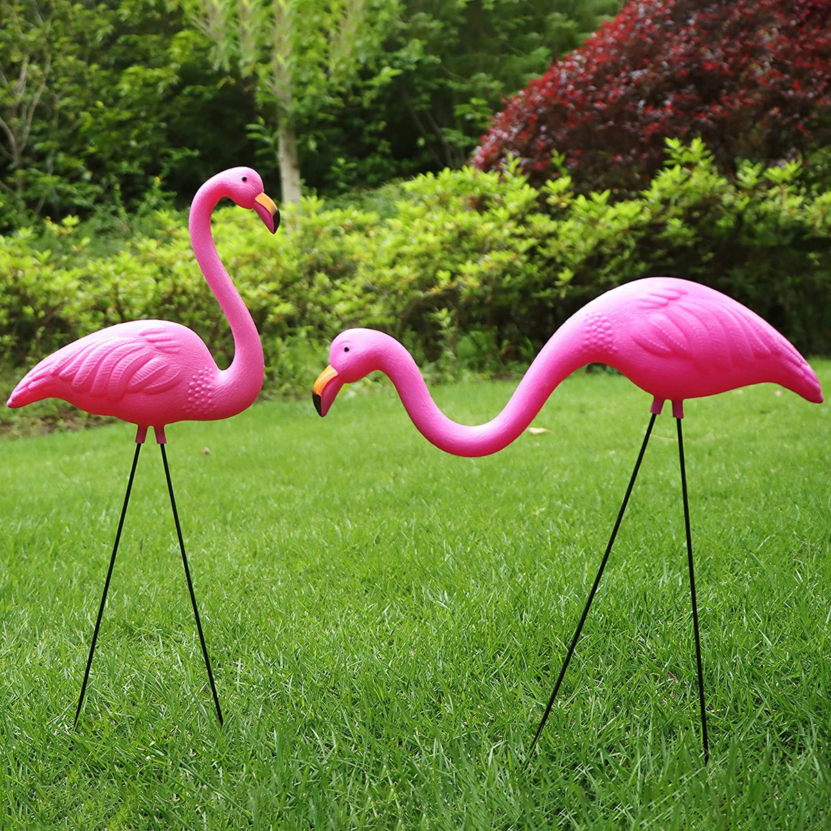 Set of 6 Small Pink Flamingo Yard Ornament Stakes Mini Lawn Plastic Flamingo  Sta