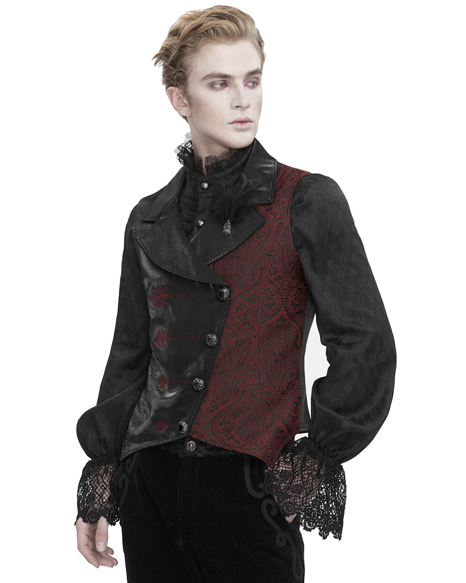 Devil Fashion Mens Regency Gothic Steampunk Paisley Velvet Waistcoat Vest Brown