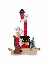 Vintage Schmidt Emgee Wooden Christmas Ornament Lady with Cat and Dog Fireplace