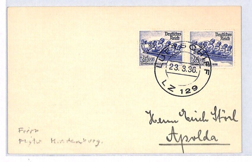 GERMANY Zeppelin Card HINDENBURG *FIRST FLIGHT* 1936 CDS Olympic BOBSLEIGH LZ119 - Picture 2 of 11