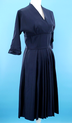 50s pleated dress VTG Women's 50s Navy Wool Cocktail Dress W/ Pleated Skirt Sz M 1950s