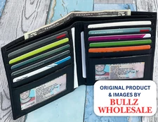 Men's Genuine Leather Bifold Wallet Slim Hipster Black Cowhide Credit Card 