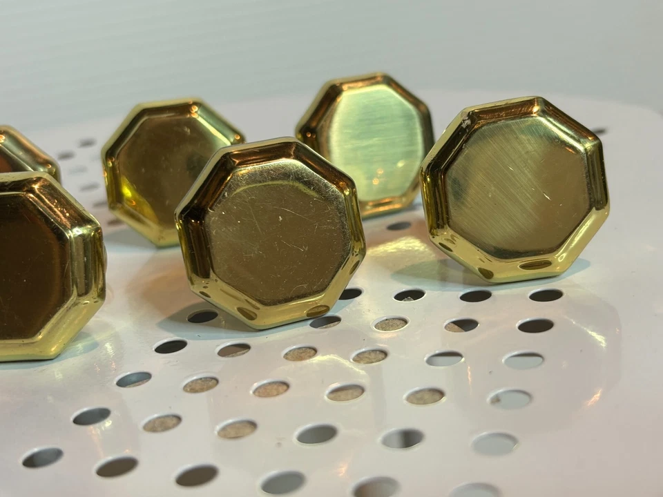 Set Lot 6 Solid Brass Hexagon Drawer Cabinet Door Knobs Mounting Hardware Pulls — 第 3/4 张图片