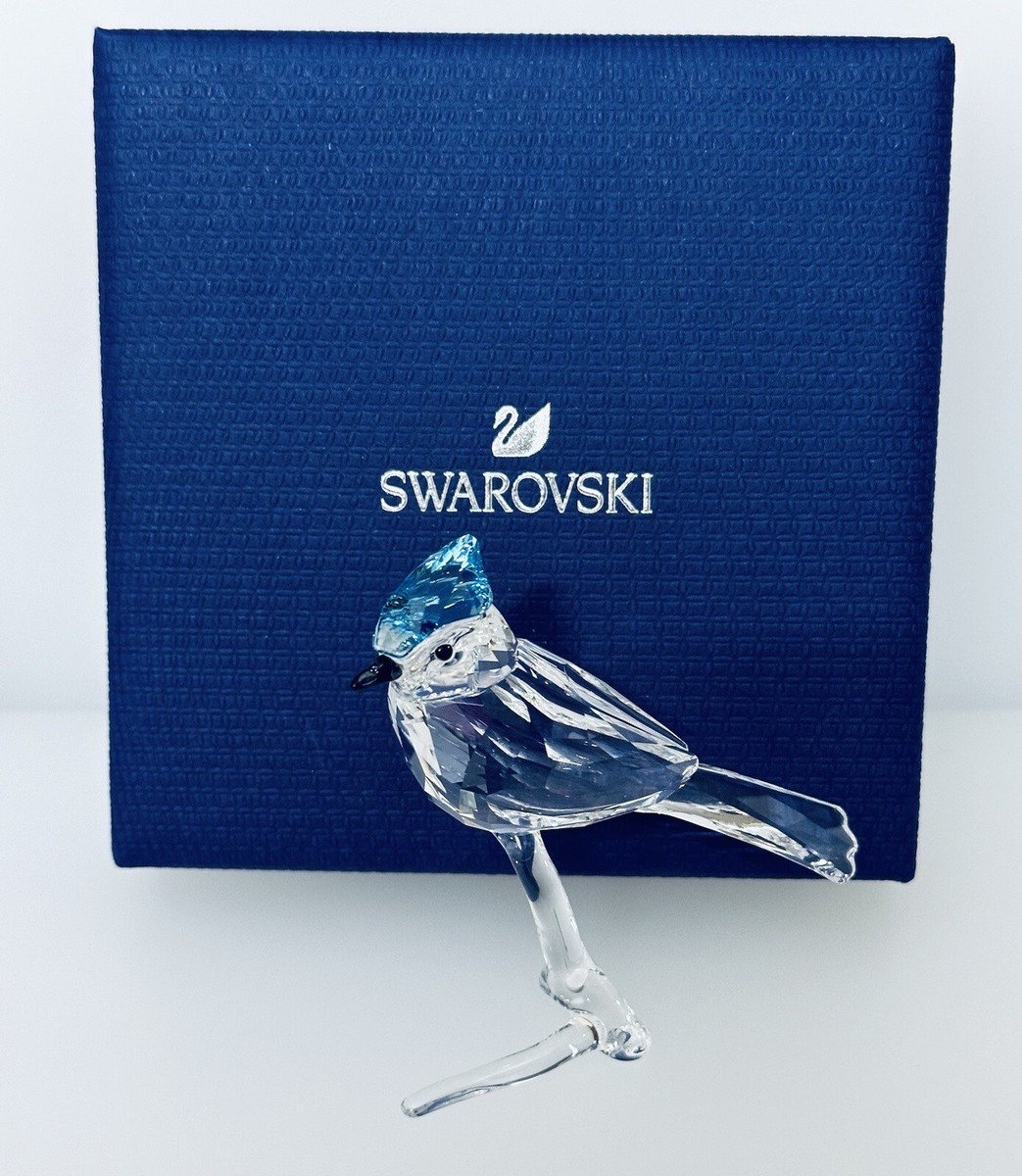 NIB Swarovski Blue Jay Bird Perched On Branch Retired Crystal