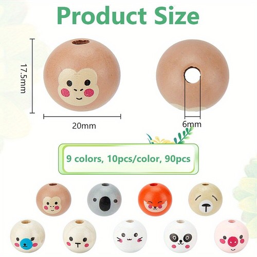 1box 90pcs 9 colors Wood European style Beeds Large Hole Beads Round with Animal - Picture 2 of 6
