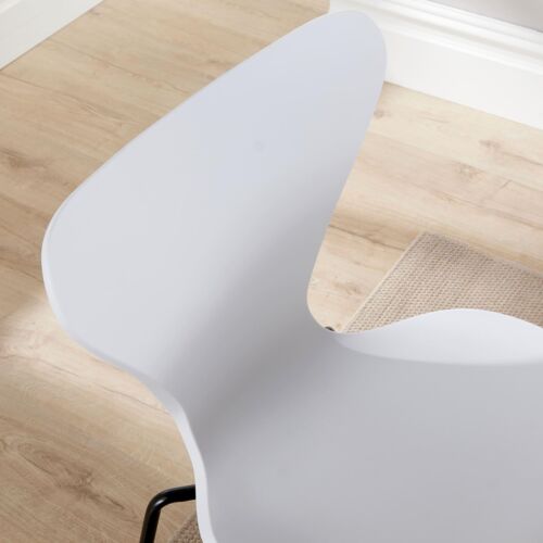 Dining Table Set 120cm White Top Wooden Legs 4 Curved Plastic Metal White Chairs - Picture 8 of 12