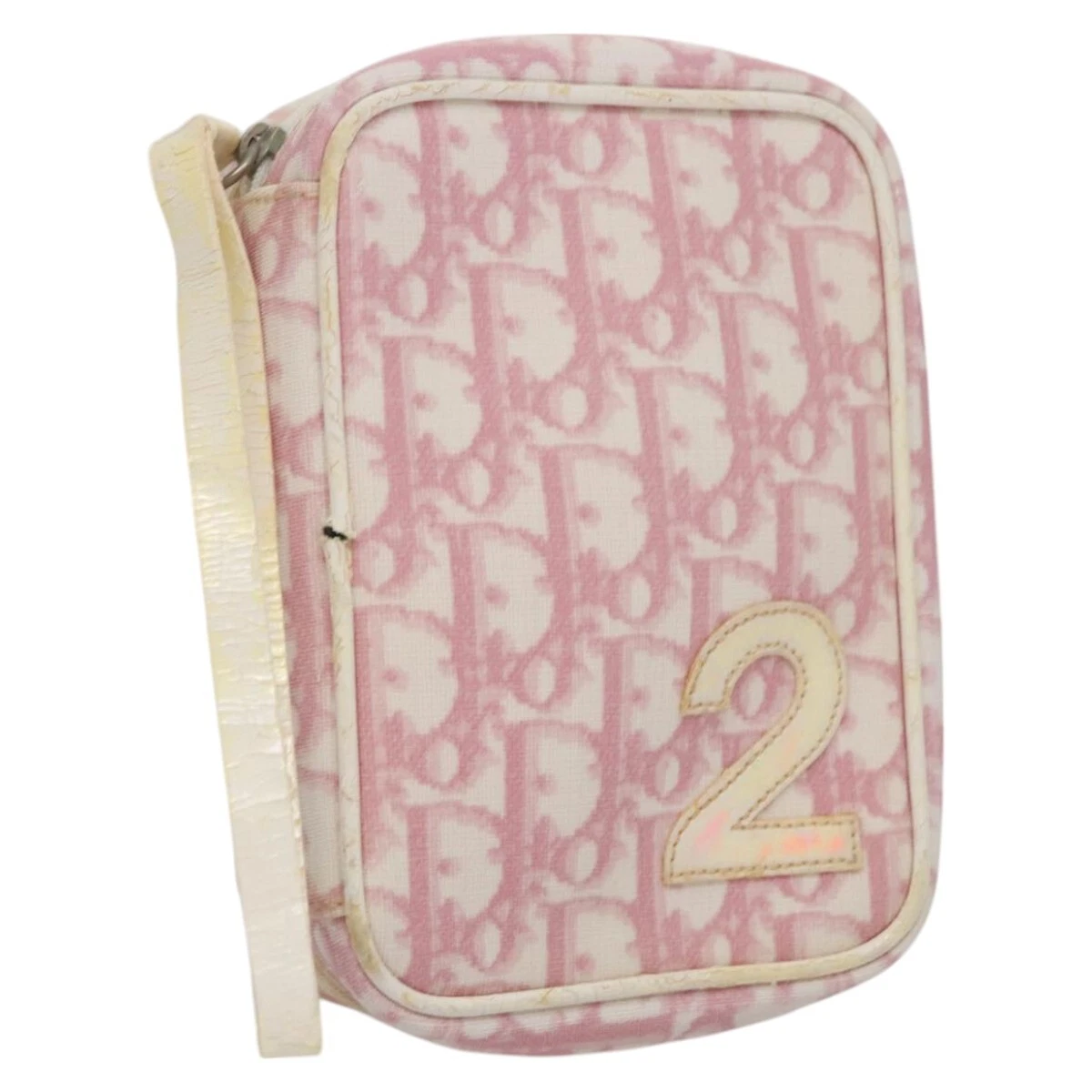 Christian Dior Trotter pochette toile PVC cuir rose authentique 16934