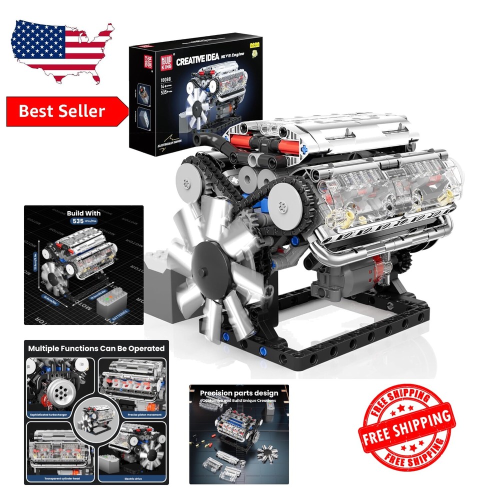 STEM V8 Engine Model Kit - Build Your Own Working Engine, 535Pcs for Ages 14+