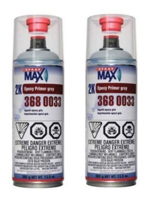SprayMax 3680033, 2K Epoxy Rust-Cure Primer, Gray, Aerosol (2 Pack)
