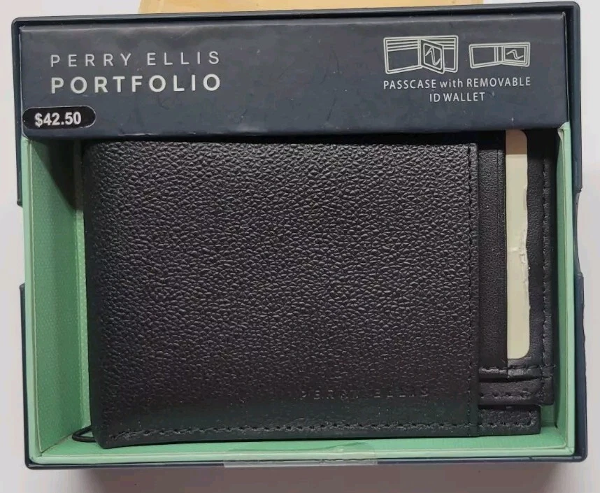 Cartera de cuero negra para hombre Perry Ellis Portfolio Foto 2 de 4