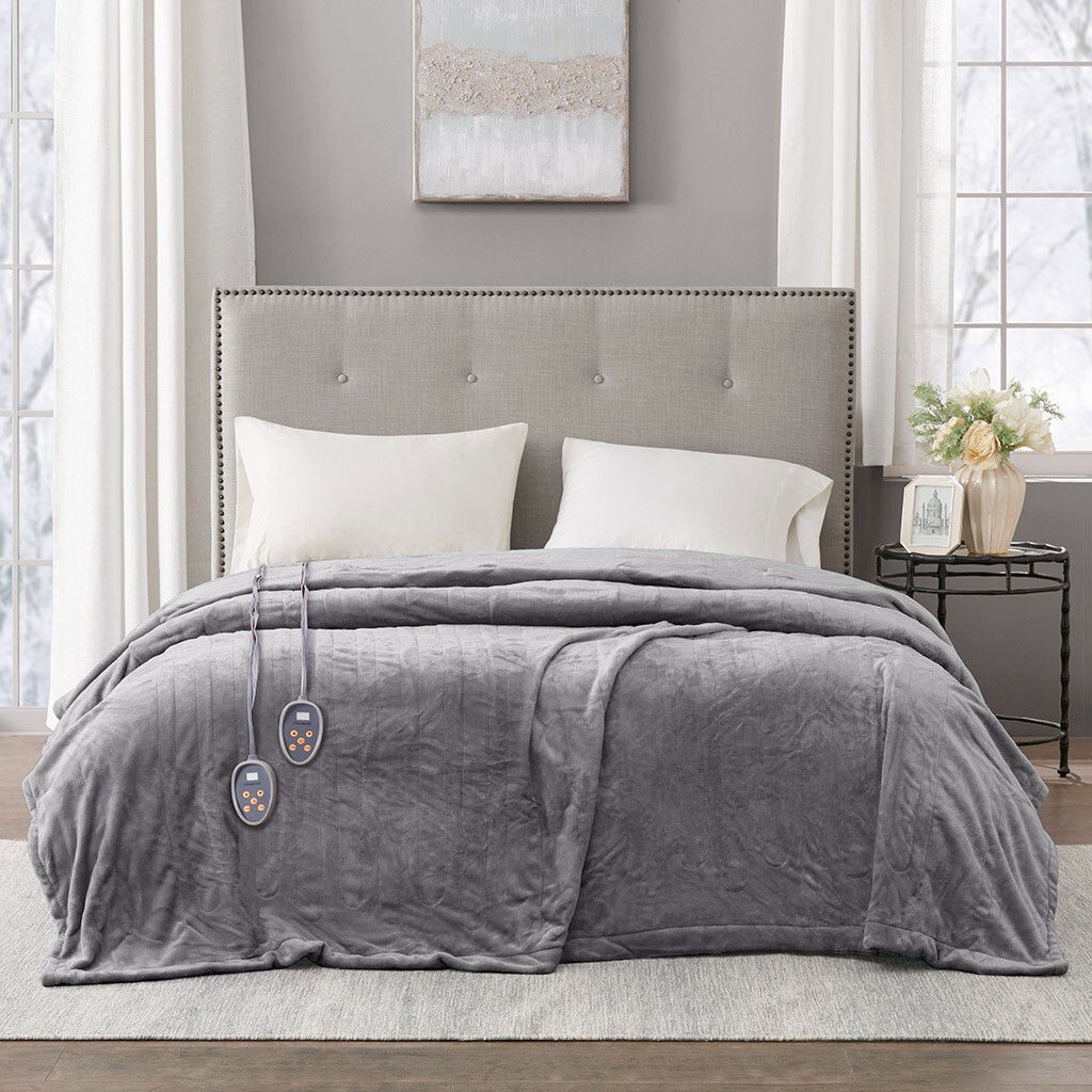 Beautyrest Electric Micro Fleece Heated Blanket, King, Grey