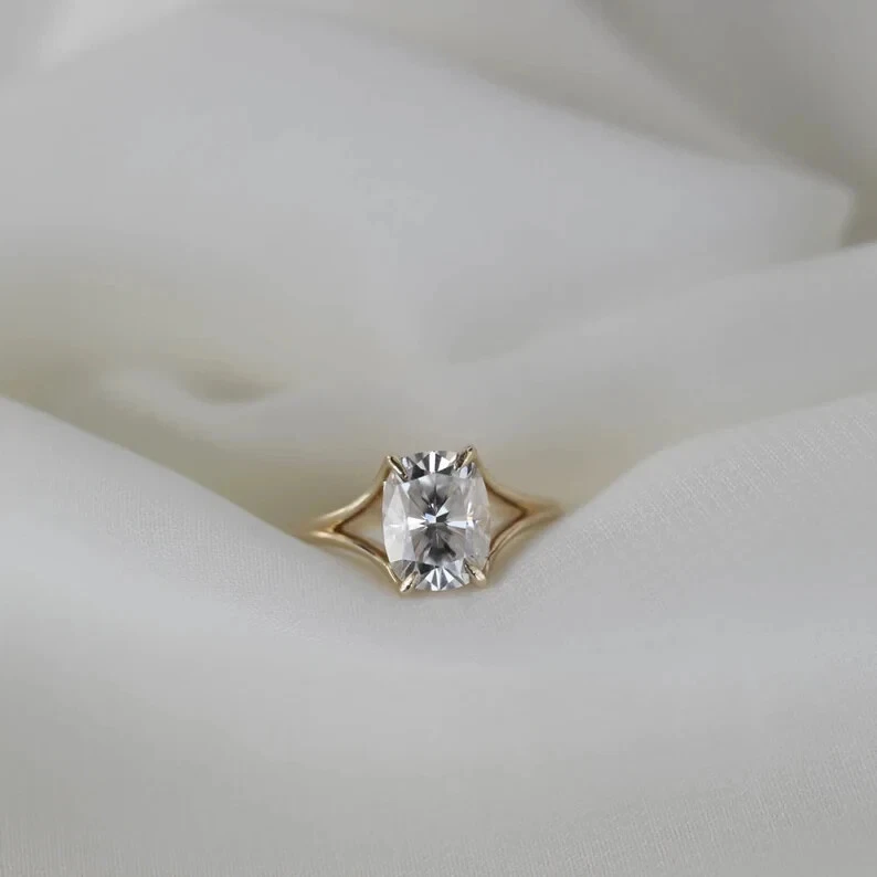 2.50CT Elongated Cushion Cut Moissanite Split Shank Wedding Ring