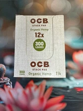 OCB ORGANIC 1 1/4 Stack Pak Cigarette Rolling Papers 300s -12 PACKS Full Box