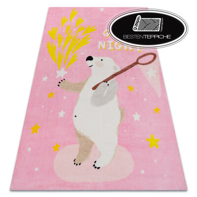 MODERN Thick Soft Pink RUGS for Kids PLAY Bear Coloured Stars Good night