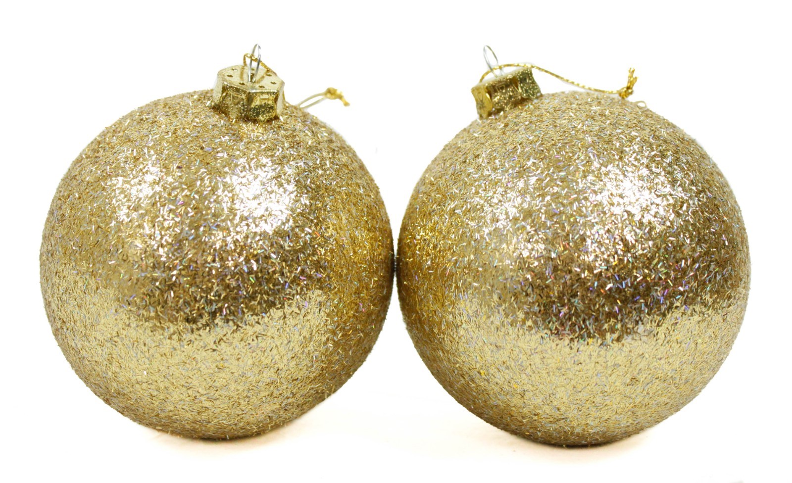 Set of 2 Large Gold Foam Sparkly Ball Christmas Ornament Holiday Decoration