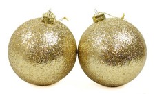 Set of 2 Large Gold Foam Sparkly Ball Christmas Ornament Holiday Decoration
