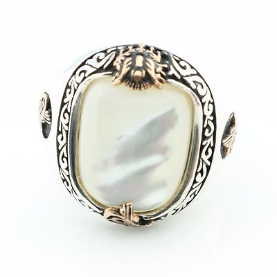925 Sterling Silver Mother of Pearl Sultan Signature Men's Ring US Seller 1K41C