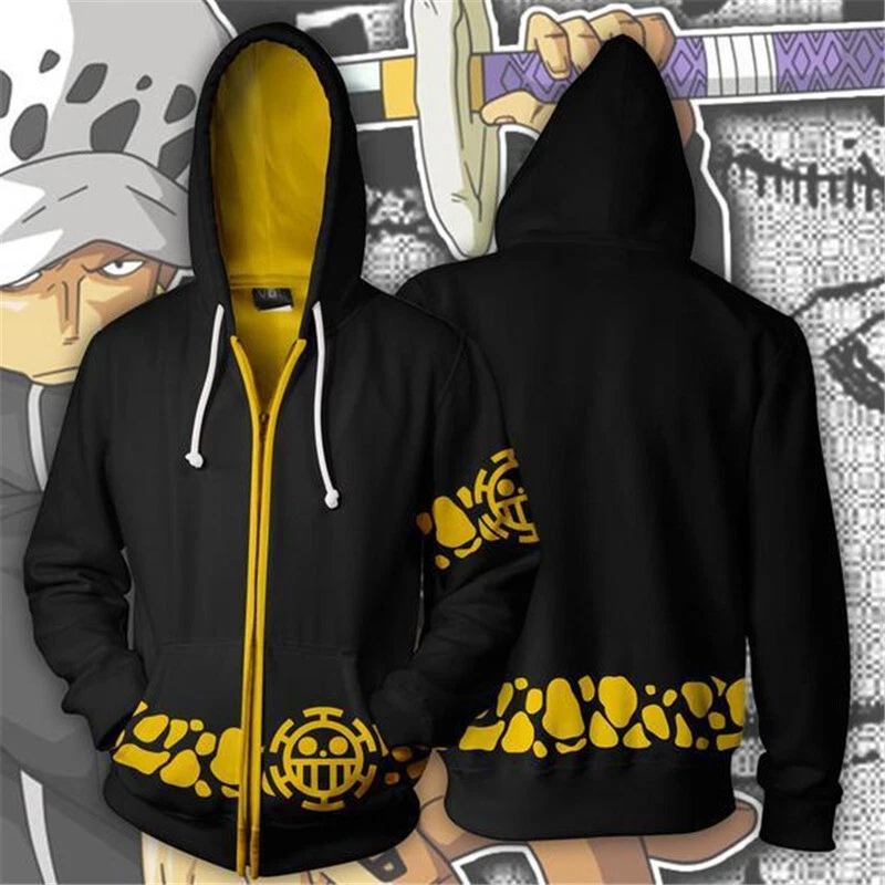 Anime Zip Hoodie One Piece Trafalgar Law Cosplay Costume Hoodie Jacket Coat