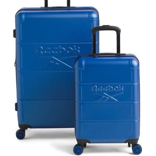 REEBOK 2pc 16 24in Blue Logo Print Hardcase Expandable Spinner Luggage Set NWT