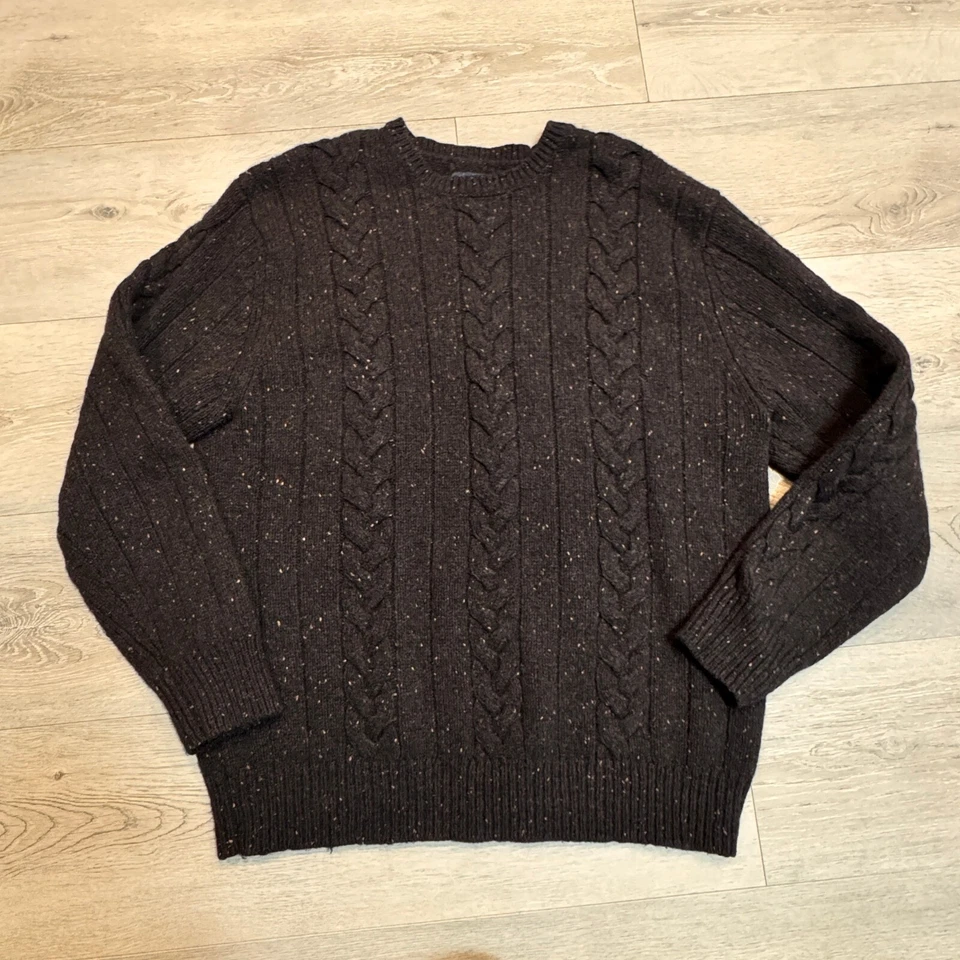 Cherokee Lambs Wool Blend Sweater Cable Knit Crew Neck Brown Speckled XL Xlarge - Image 2 of 4