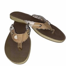 Sperry Sandals Women  s Beige Top Sider Seafish Flip Flops Thong Style Size 9.5M