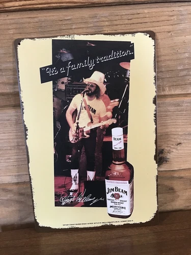 Hank Williams Jr Jim Beam Tin Metal sign 8"X12" Man-Cave Décor Vintage country
