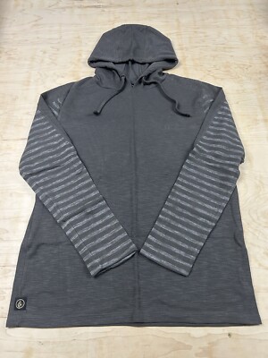 Volcom Collectable  BRONZEN HOODED LS  Gray Striped Pullover Sweatshirt - Size L