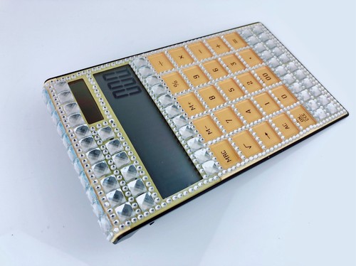 Blingustyle Sparkly Crystal Digits Dual Power Yellow Calculator for home/office - Picture 9 of 10