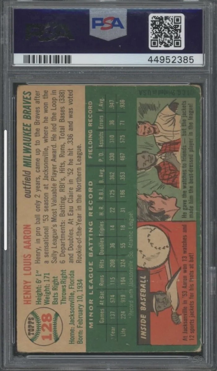 1954 Topps Baseball #128 Henry Hank Aaron RC Rookie Poor PSA
