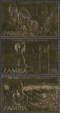 Zambia 1984 GOLD/Kaunda/Independence/Statue/Flowers/Crops/Farming 3v set (42886)