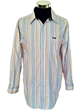 CHAPS Dress Shirt Men's Size Large Multicolor Striped Cotton Blend Button Front