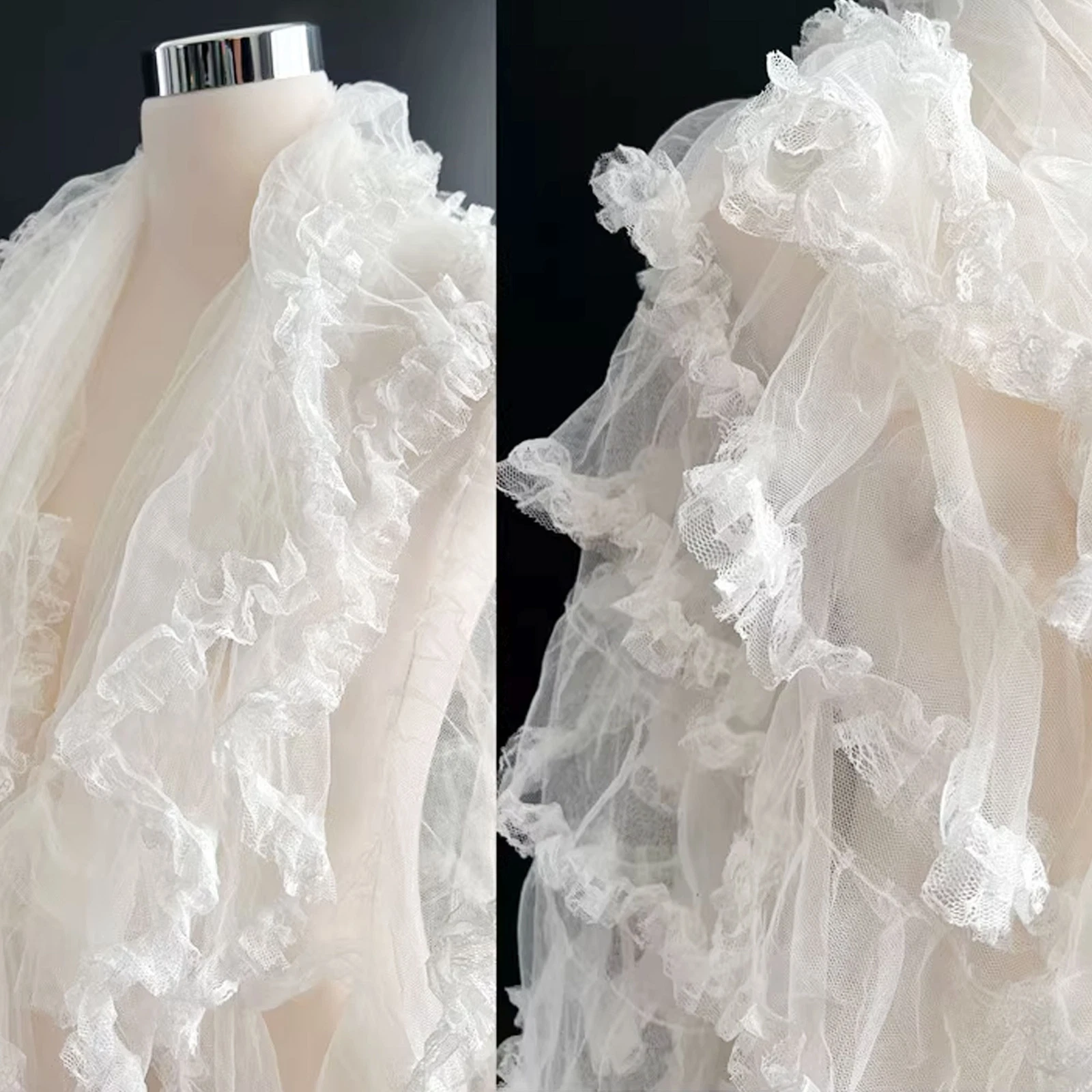 OFF WHITE Tessuto pizzo rughe bianco sporco bordo increspato pizzo per abito costume 0 5 iarde