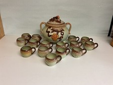 Bowle Set 16tlg. aus Ton Steingut Keramik Ornamente Bemalung 