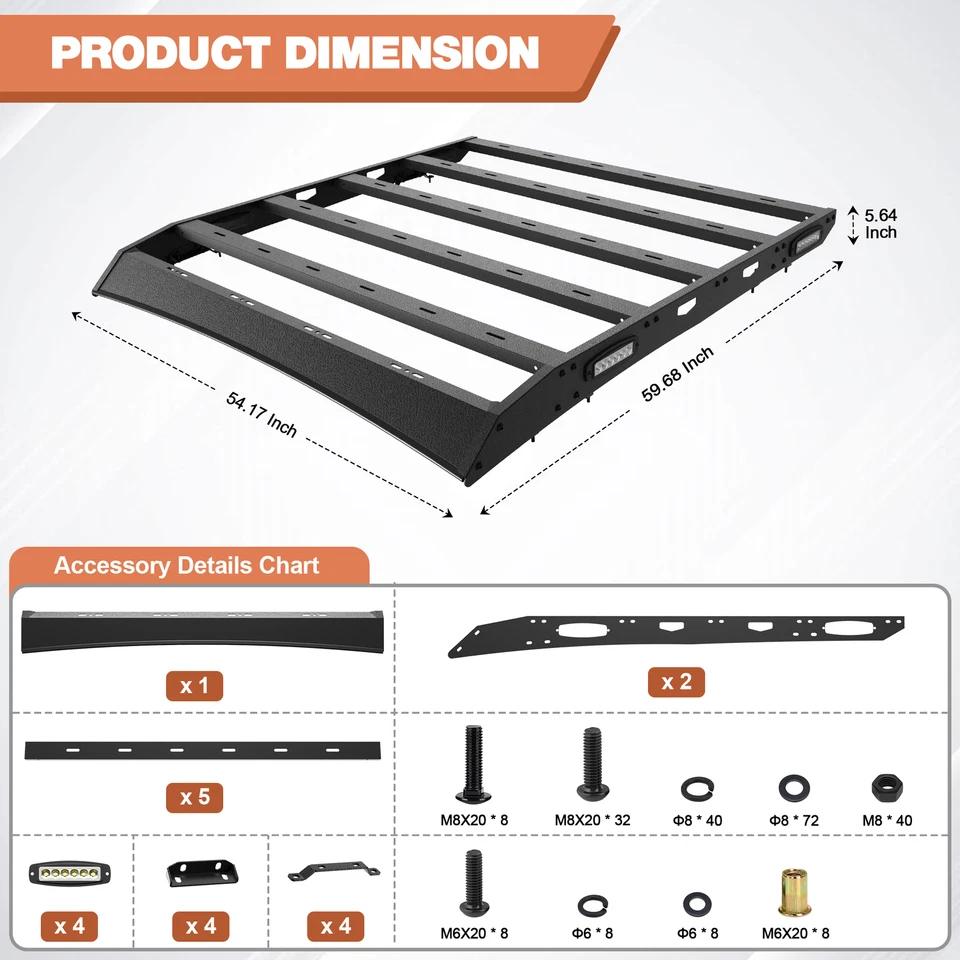For Dodge Ram 1500 2009-2018 4-door New Roof Rack Cargo Luggage Carrier W/Lights Foto 2 de 4