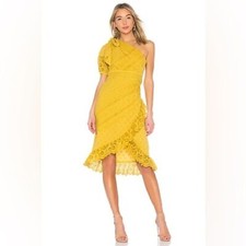 Ulla Johnson Gwyneth Size 2 One Shoulder Eyelet Mustard Midi Dress