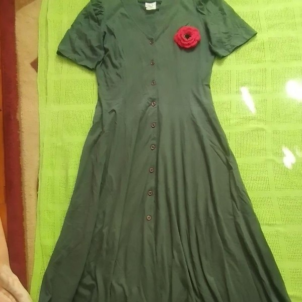 Women Laura Ashley Dress Green Knit 42 / XL / 50