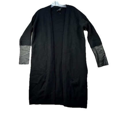 ALLSAINTS Essy 100% Merino Wool & Leather Cuff Long Cardigan Black Size XS