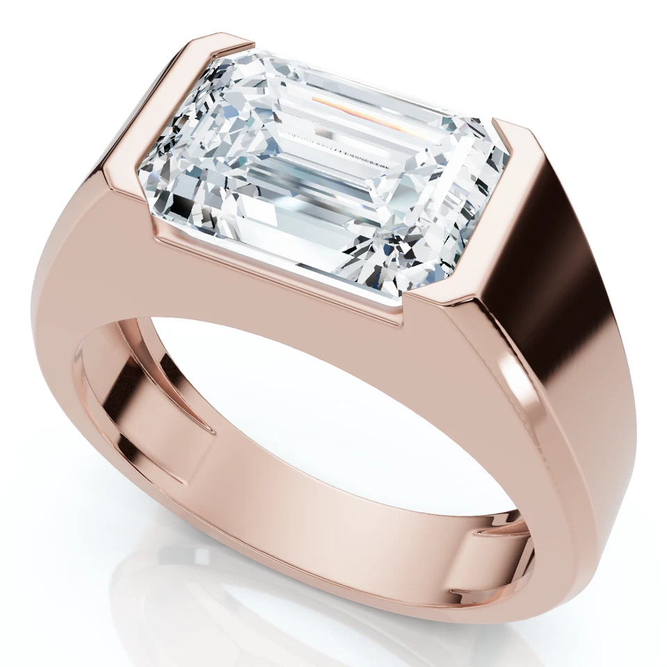 Anillo de diamantes con medio bisel corte esmeralda de 3 quilates certificado de oro de 14 k o Pt cultivado en laboratorio