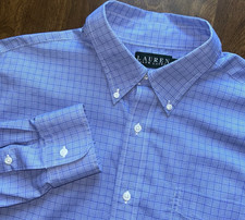 Lauren Ralph Lauren Non-Iron Classic Fit Blue Long Sleeve Dress Shirt 17 34/35
