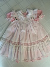 Vintage Bryan Baby Girl Pink White Lace Striped Rosette Dress 2 Piece